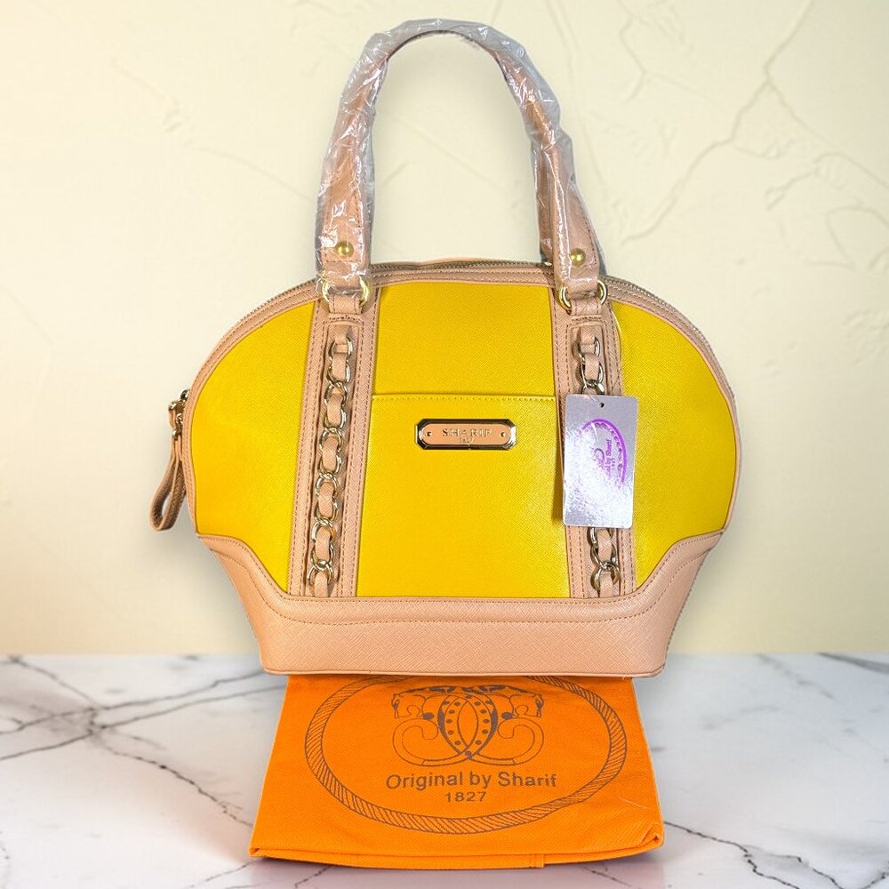 Sharif 1827 Vegan Leather Two-Toned Bowler Satchel Bag with Matching Pouch- New - Picture 2 of 16